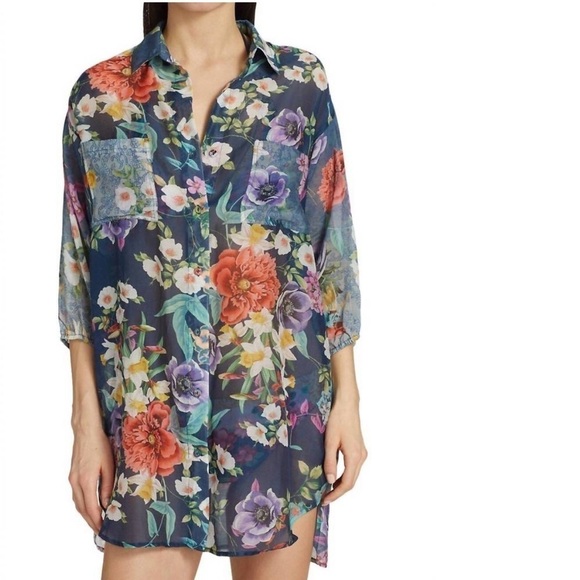 Johnny Was floral paria shirt tunic dress in multi - Picture 1 of 10